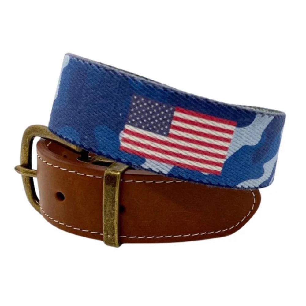 DOC MURPHY CUT-TO-FIT BELT AMERICAN FLAG BLUE CAMO W/SILVER BUCKLE‎ Men's 30-31